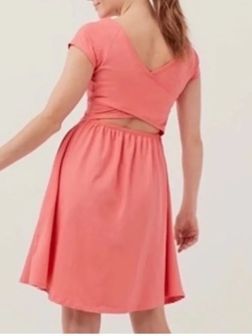 Pact Organic Cotton Helena Crossback Mini Dress Tea Rose Heather Pink Size Small